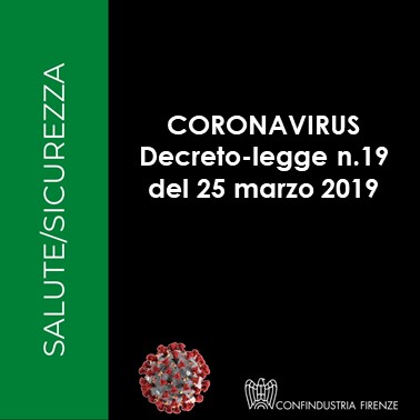 Coronavirus – Decreto-legge n.19 del 25 marzo 2019