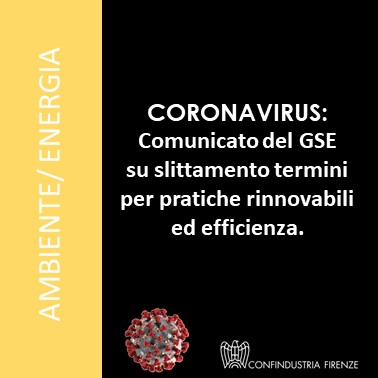 CORONAVIRUS: Comunicato GSE su proroga termini per pratiche FER ed efficienza