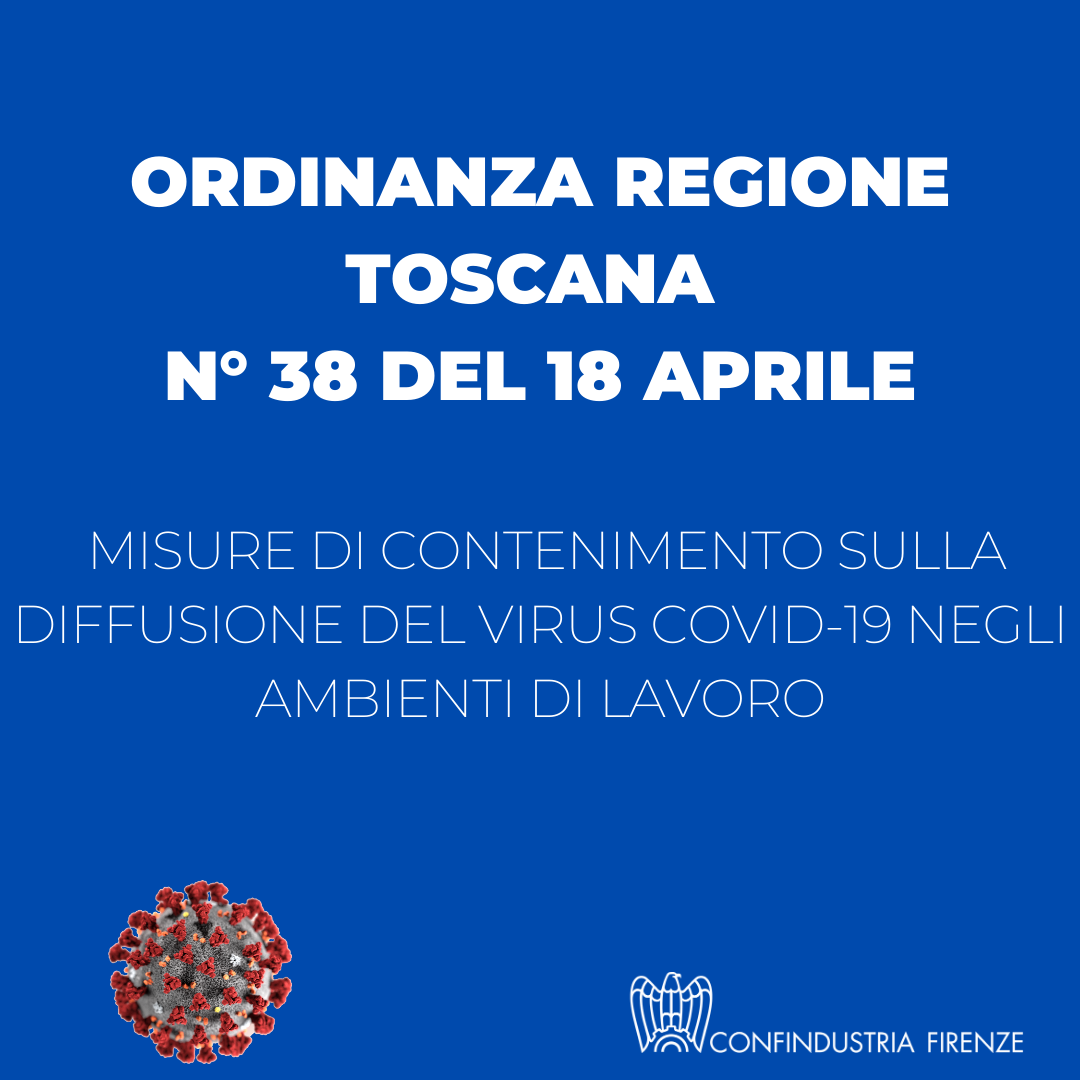 Ordinanza regione Toscana - Misure contenimento Covid-19 in ambienti lavorativi