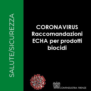 Coronavirus – Raccomandazioni ECHA per prodotti biocidi