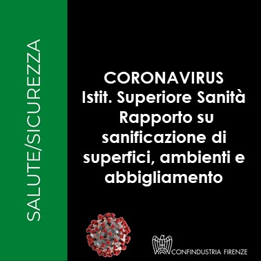Coronavirus – Rapporto su sanificazione di superfici, ambienti e abbigliamento