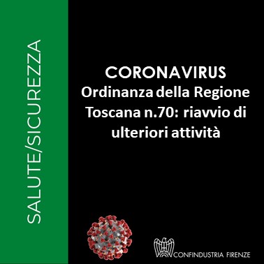 Coronavirus – Ordinanza regionale n.70: riavvio di ulteriori attività
