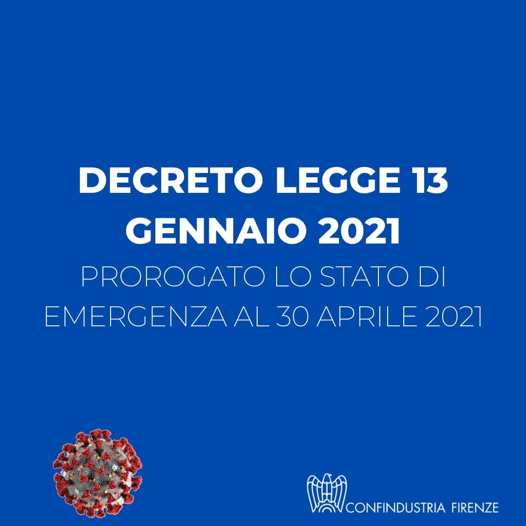Decreto Legge 13 gennaio 2021: prolungato al 30 aprile lo stato di emergenza